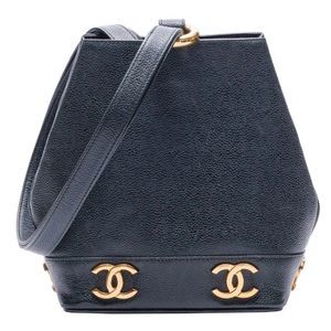 Chanel Caviar Skin Triple Chain Shoulder Bag Dark Green